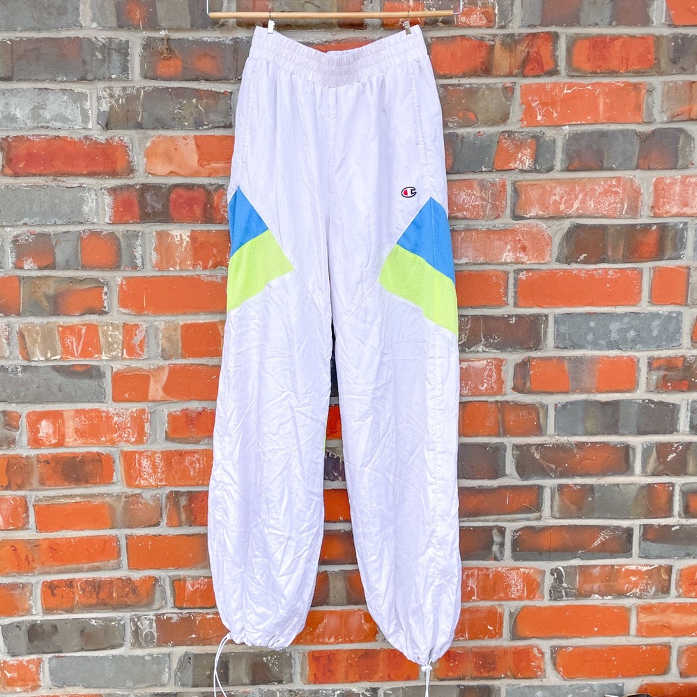 VTG Champion White Neon Wind Breaker Pant Jogger S